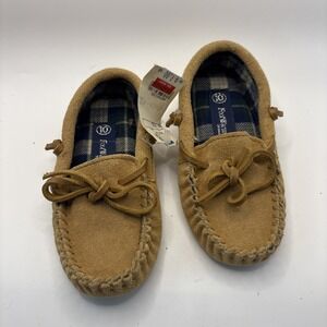 Vtg FootWarmers By Laguna Suede Moccasin Slippers Flannel Lined Sz 10 Toddler